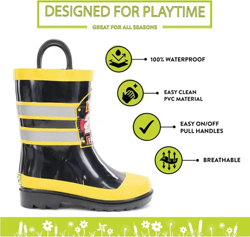 Vista 3 de Western Chief Botas de lluvia con asas para niños pequeños y niños, botas impermeables prémium para niños y niñas