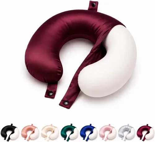 Vista 10 de ROSEWARD Funda de repuesto para almohada de cuello de viaje 100% seda de morera, seda de grado 6A, almohada extraíble de seda de 22 Momme, fabricada