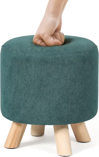 Vista 94 de Asense Taburete otomano redondo pequeño con reposapiés acolchado de tela con patas de madera antideslizantes (multicolor, tela)