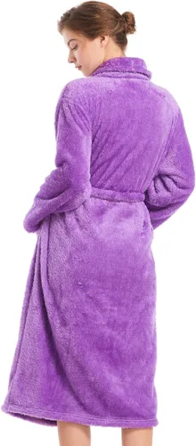 Vista 3 de Inner Wish Womens Plush Fleece Robe, Cozy Warm Bathrobe Fuzzy Female Spa Robe With Pockets