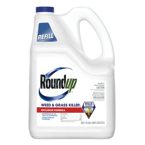 Roundup Weed & Grass Killer₄ Recarga, Uso en y alrededor de macizos de flores, árboles, calzadas, caminos y más, 1.25 galones