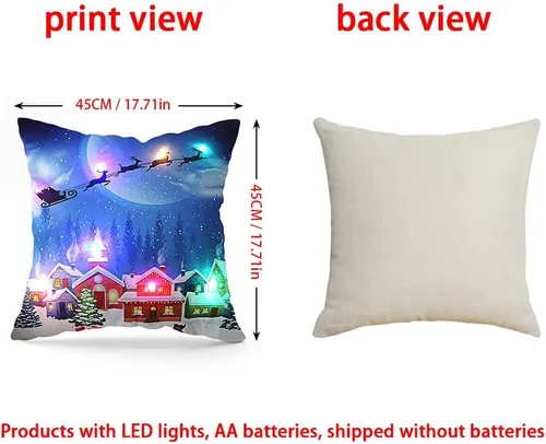 Vista 2 de Juego de 4 fundas de almohada de Navidad con luces LED de 18 x 18 pulgadas, fundas de almohada navideñas iluminadas para decoración de Navidad