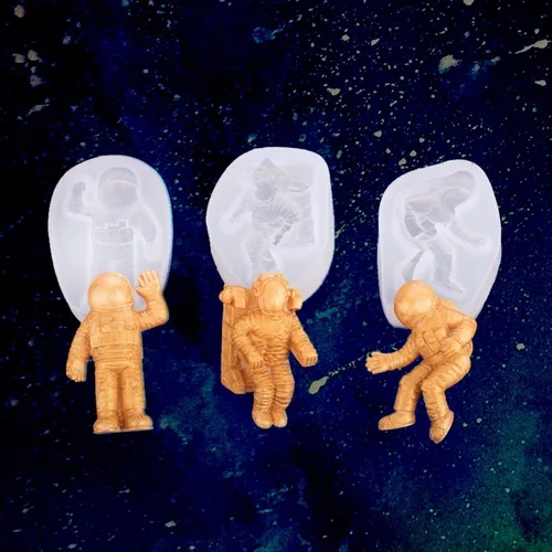Vista 2 de Moldes de fondant con temática espacial, astronautas, cohetes y planetas en forma de silicona, chocolate, dulces, magdalenas, fondant, decoración