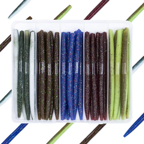 Vista 17 de 30/50/78/100 piezas Senko Worms Kit - Señuelos de pesca de plástico suave de 4"/5" con impregnación de sal para pesca de lubina