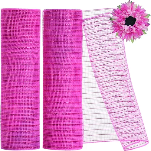 Vista 24 de TONIFUL 2 rollos de 10 pulgadas de cinta de malla decorativa morada, malla de tela con lámina para suministros de corona, adornos de puerta