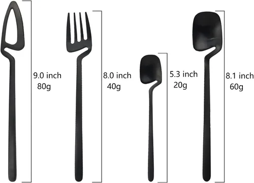 Vista 3 de Juego de cubiertos negros de 24 piezas de cubiertos negros para colgar, utensilios de acero inoxidable, incluye cuchillo, tenedorcuchara, acabado