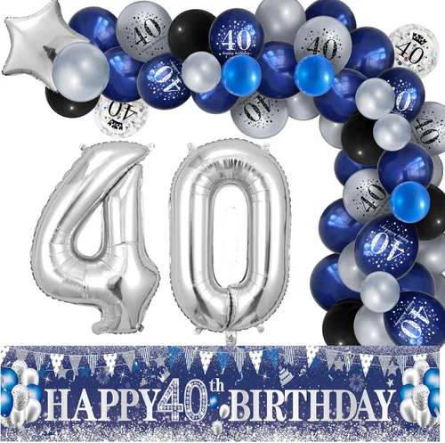 Vista 16 de Decoraciones de fiesta de cumpleaños número 16 color azul marino con 61 globos de látex, globos de aluminio con el número 16, globos de fondo