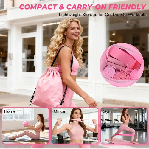 Vista 6 de Juego de anillos de pilates para mujer, anillos de pilates de círculo mágico de 12 pulgadas con bandas de resistencia, equipo de pilates