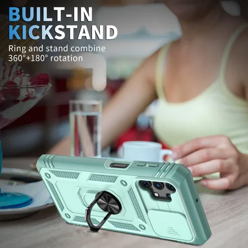 Vista 6 de Fetrim Funda para Galaxy A32 5G, Caja Del Teléfono De La Cubierta De La Cámara Con Soporte De Anillo De Rotación Para Samsung Galaxy A32 5G - Verde