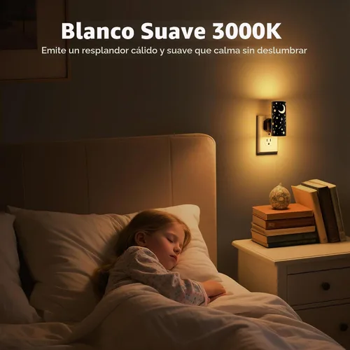 Vista 8 de Luces nocturnas LED enchufables a la pared, paquete de 2 luces nocturnas brillantes de 3000 K, del atardecer al amanecer, regulables de 0 a 100
