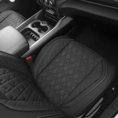 Vista 4 de JOJOBAY - Fundas para asientos de automóvil, cuero impermeable, 2 fundas para asientos delanteros, color negro