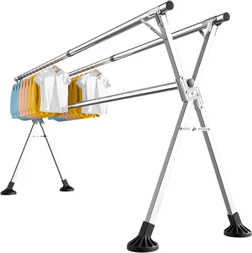 Heavy Duty Stainless Steel Clothes Drying Rack - Foldable Portable Laundry Drying Rack for Indoor Outdoor Use - Foldable Clothing Rack