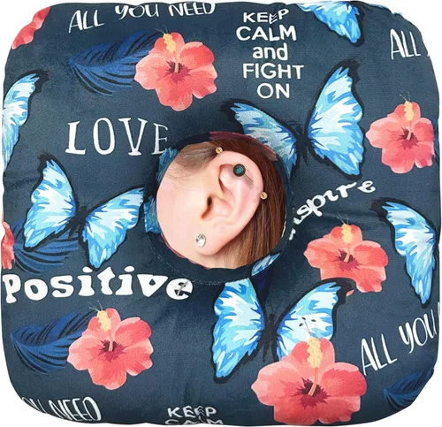 Almohada perforadora de oreja para dormir de lado, almohadas con agujeros para dolor de oído, almohada de dona para dormir del lado de la oreja para