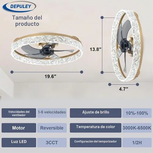 Vista 2 de Depuley Ventiladores de techo con luces y control remoto: ventilador de techo de montaje empotrado moderno de perfil bajo de 20 pulgadas con control
