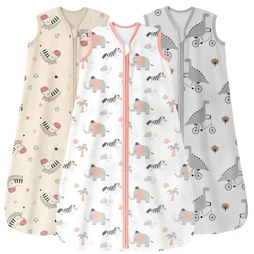 Vista 10 de Unnivoll - Saco de dormir para bebé de 0 a 6 meses, 0.5 tog, manta portátil para bebé, 3 unidades, 100 % de algodón, saco de dormir ligero