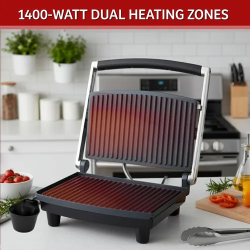 Vista 5 de Chef Buddy Panini Press Gourmet Sandwichera para una cocina saludable - Parrilla interior con bandeja de goteo de Classic Cuisine (plateado), otro