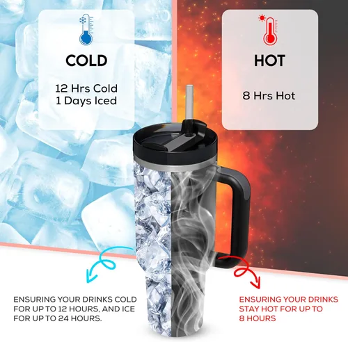 Vista 6 de MAGDIE - Vaso H2.0 de 40 onzas con asa y pajilla, doble pared aislada al vacío de acero inoxidable para agua, té, café helado, batidos, hielo y más