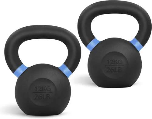 Vista 18 de Yes4All Powder Coated Kettlebell, Cast Iron Core Kettlebells with Non-Slip Handle & Flat Bottom for Conditioning, Heavy Duty for Strength Training