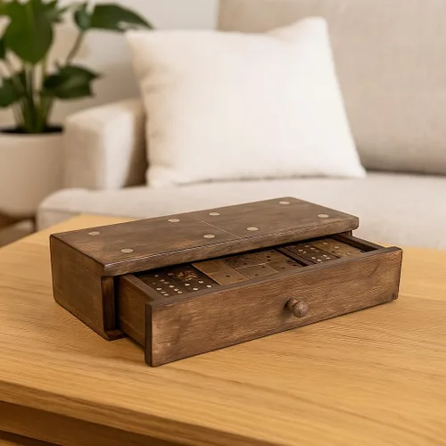 GoCraft Juego de dominó de madera hecho a mano | Dominó de tamaño profesional de 28 piezas con caja de almacenamiento de madera decorativa | Juego