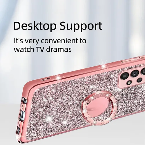 Vista 3 de Funda para Galaxy A32 5G, Samsung A32 para mujer, con purpurina, transparente, bonita, de lujo, delgada, suave, de silicona, TPU, con correa