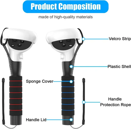 Vista 2 de UPOK Dual Handles Extension Grips for Oculus Quest 2 Quest or Rift S Controllers Playing Beat Saber Games Sturdy Comfortable to Grip Controller
