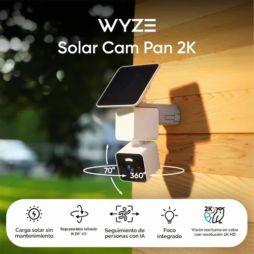 Vista 2 de WYZE Cámara solar Pan, cámaras de seguridad 2K inalámbricas al aire libre