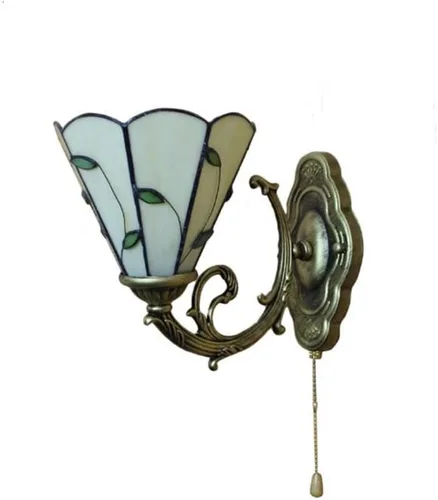 Vista 6 de LITFAD Aplique de pared estilo Tiffany, lámpara de pared de cristal beige con cadena de tracción