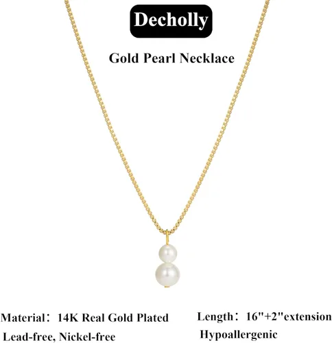 Vista 6 de Collares de perlas doradas para mujer, a la moda. Collar delicado chapado en oro de 14 K, sencillo y en capas, ideal como joyería para bodas