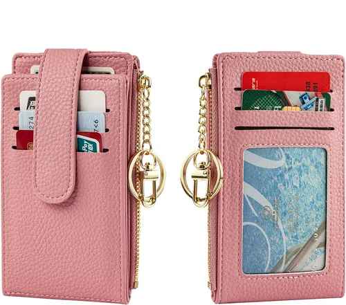 Vista 7 de Cartera pequeña para mujer delgada plegable con cremallera tarjeteros monedero brillante A-Rosa Minimalista