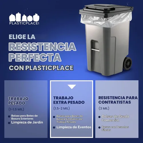 Vista 6 de Plasticplace Bolsas de basura transparentes resistentes de 1.5 mil, de 95 a 96 galones, 61 x 68 pulgadas, 50
