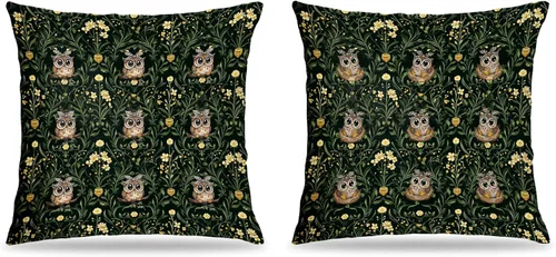 Juego de 2 fundas de almohada de 18 x 18 pulgadas inspiradas en William Morris, estilo Art Deco, fundas decorativas de almohada con diseño de búho