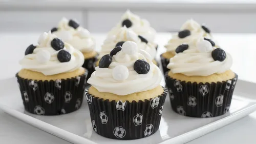 Vista 9 de NCS Gránulos comestibles en forma de pelota de fútbol – Decoración para cupcakes y galletas en blanco y negro, 7 onzas