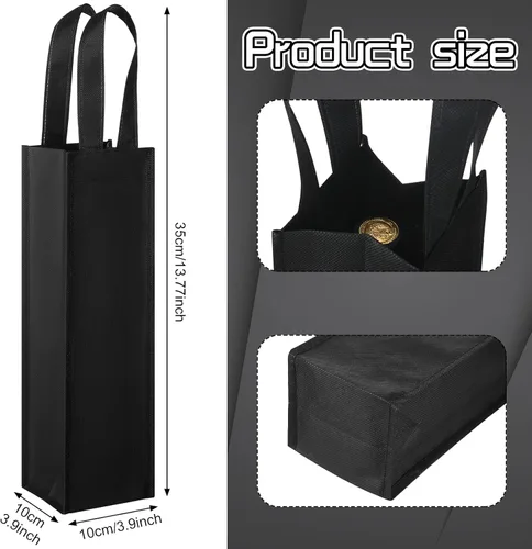 Vista 2 de Hoolerry 36 bolsas de regalo de vino, color negro, de una sola tela, reutilizables, no tejidas, bolsas de regalo, soporte para botellas a granel