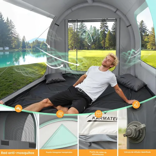 Vista 5 de Inflatable SUV Tent for Camping, Large Quick Setup Blow Up Tents, 6-Person Tent with Detachable Car Attachment, Tents with Storage Bag &Projection