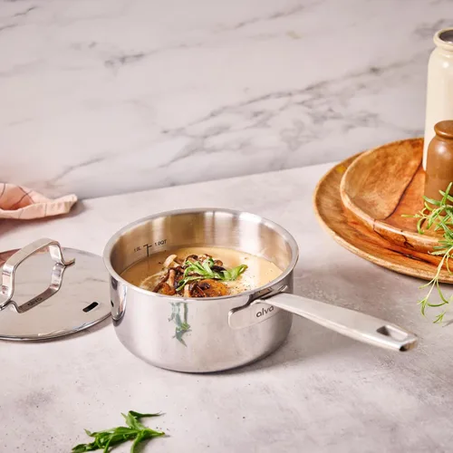 Vista 8 de Alva Maestro - Cacerola de acero inoxidable recubierta de 5 capas con tapa, olla pequeña de 1.5 cuartos de galón, compatible con inducción, apta