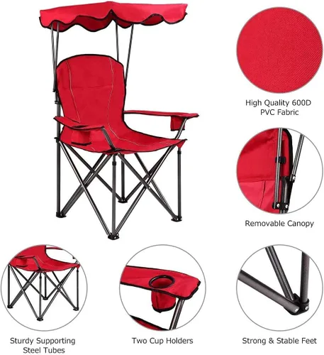 Vista 4 de Moccha - Silla de campamento plegable con toldo, silla de campamento portátil con bolsa de transporte, juego resistente al aire libre para Rojo