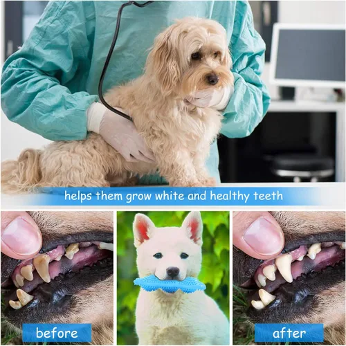 Vista 3 de Hurray Paquete de 3 juguetes masticables para cachorros de dentición, juguetes de dentición para cachorros, limpiar los dientes de las mascotas