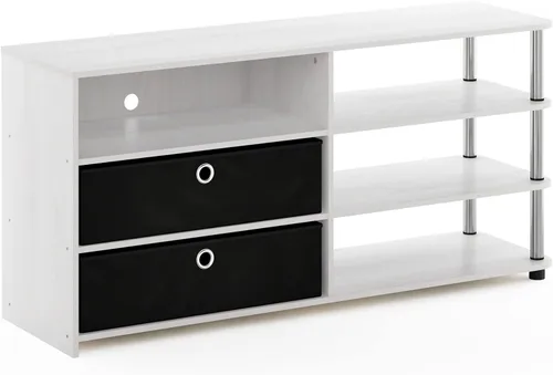 Vista 18 de Furinno Jaya - Soporte de diseño simple para TV de hasta 55 pulgadas con compartimentos, americano/cromado/negro