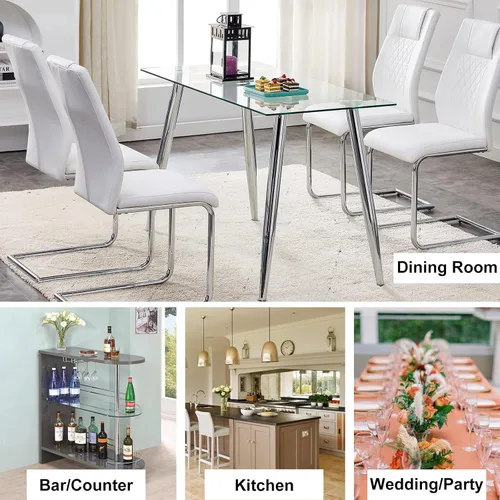 Vista 7 de cinkehome Dining Chairs Set of 6-Modern High Back Armless Chair for Kitchen-Leather Upholstered Dining Chair with Metal Leg-Side Chairs for