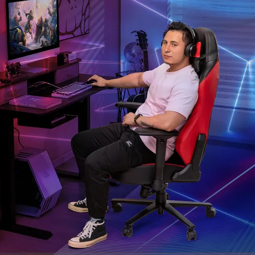 Vista 2 de Goplus Silla para juegos, silla giratoria de 360° para computadora con ruedas, reclinable multiángulo, control de tensión, reposabrazos 4D