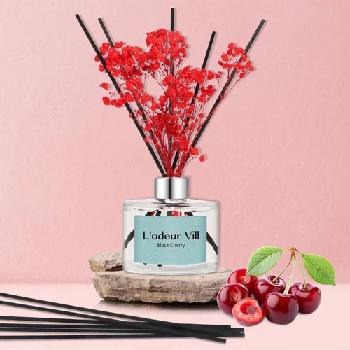 Vista 3 de L'odeur Vill Juego de difusor de varillas – Fragancia para el hogar con aroma a cereza negra, 6.7 oz (6.8 fl oz) con 6 varillas difusoras de aceite