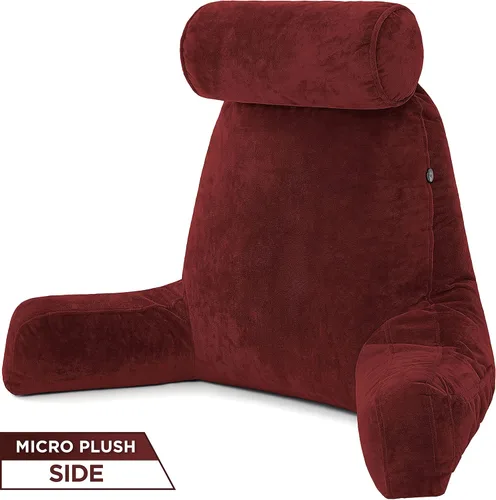 Vista 9 de Husband Pillow Backrest with Arms - Adult Reading Pillow with Shredded Memory Foam, Ultra-Comfy Removable Microplush Cover & Detachable Neck Roll