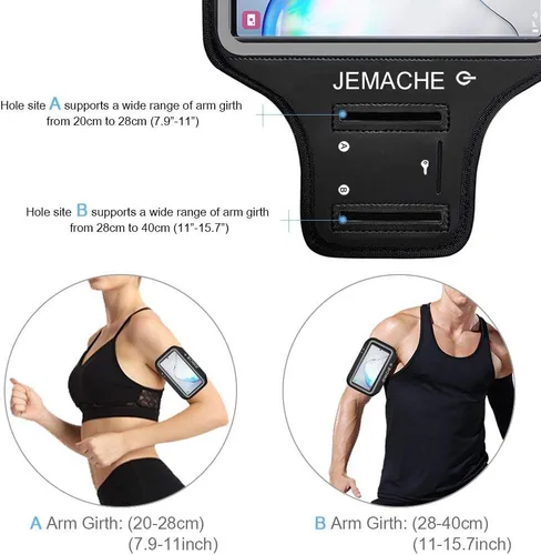 Vista 5 de Brazalete para Galaxy Note 10+, 9, 8, JEMACHE Gym Run, resistente al agua, para Samsung Galaxy Note 8/9/10 Plus con soporte para llaves (negro)