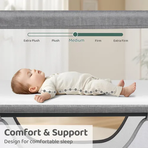 Vista 3 de Cowiewie Moisés Cuna de Noche, Portátil, Transpirable, Cuna Ajustable para Bebé para Noches Tranquilas, Gris