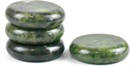 Juego de 4 piedras de masaje caliente, piedra calentada de jade verde natural para masaje de spa (2.8 x 2.8 in)