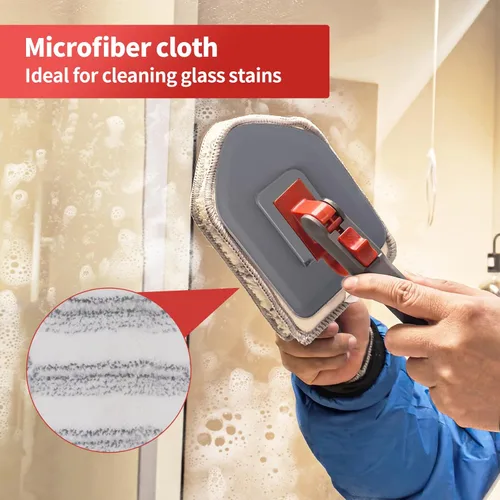 Vista 6 de Cepillo limpiador de azulejos para tina, sin rayones, con 4 cabezales de limpieza de diferentes funciones y mango de 51 pulgadas de largo, limpiador