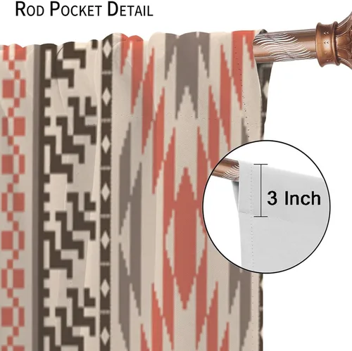Vista 6 de Cortinas con patrón geométrico tribal, estilo suroeste, azteca, rústico, occidental, nativo americano, opacas, con bolsillo para barra, decoración