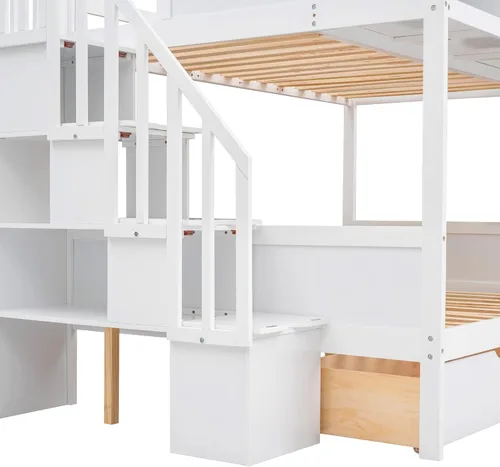 Vista 44 de Elegante litera individual sobre matrimonial con escaleras y barandillas de seguridad, la cama de plumón se puede convertir en sofá cama