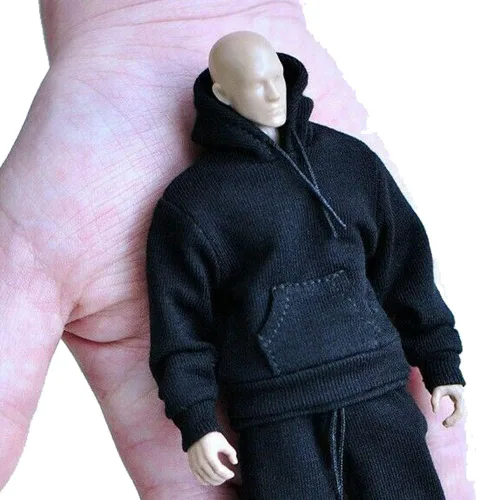 Sudadera con capucha de bolsillo en miniatura a escala 1/12 para figura de acción de 6 "personalizada (negro)