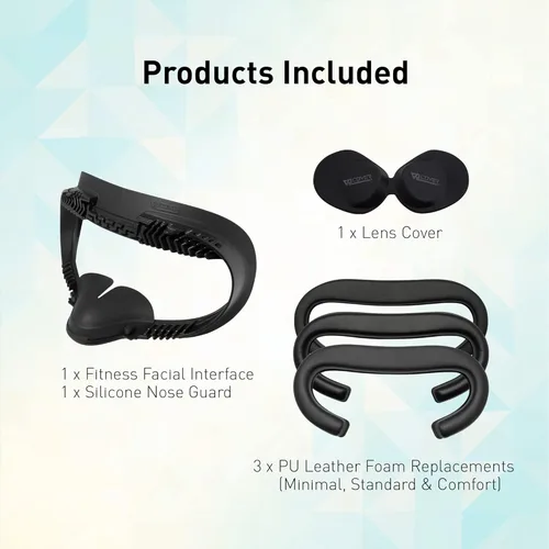Vista 6 de VR Cover Fitness Facial Interface and Foam Comfort Set for Oculus Meta Quest 2 Dark Grey Black Comfort Foam
